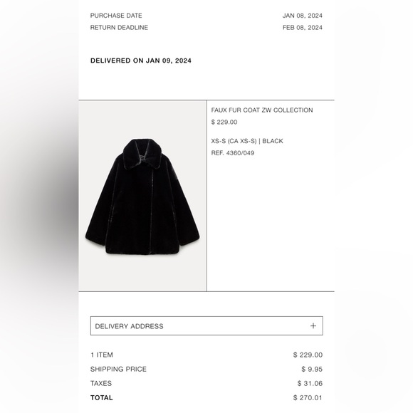 BLACK FAUX FUR COAT - Picture 2 of 4